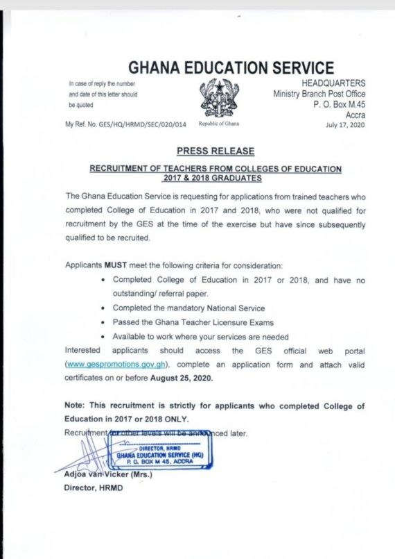 Yes! Ghana Education Service is Recruiting